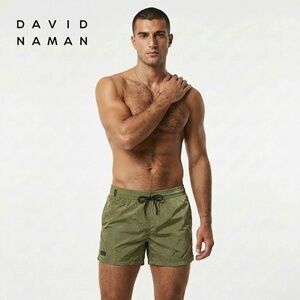 David Naman - Luxury Italian Designer - Men's Olive Swim Trunks (XL)